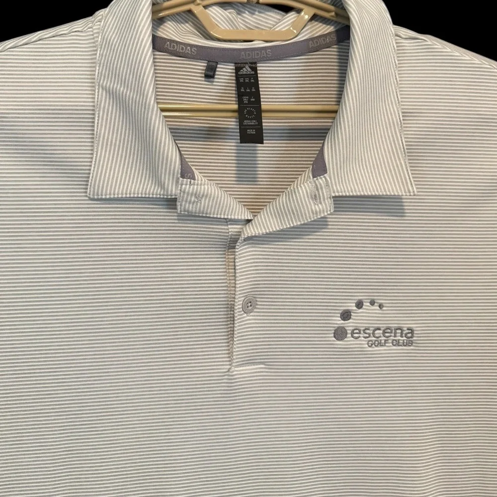 Adidas Escena Golf Club Mens 2XL Grey‎ Striped Short Sleeve Performance Polo